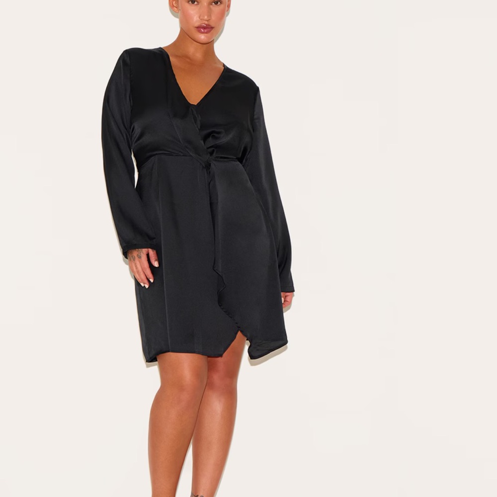PrettyLittleThing Black Midi Dress Wrap Design